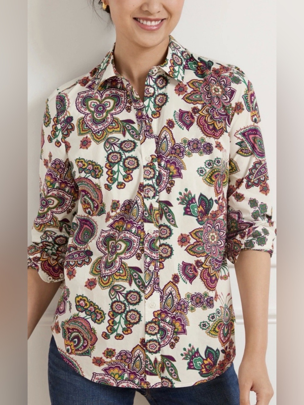 Women’s Cream Paisley Button-Down set 2 Shirt - Multicolor Floral Print